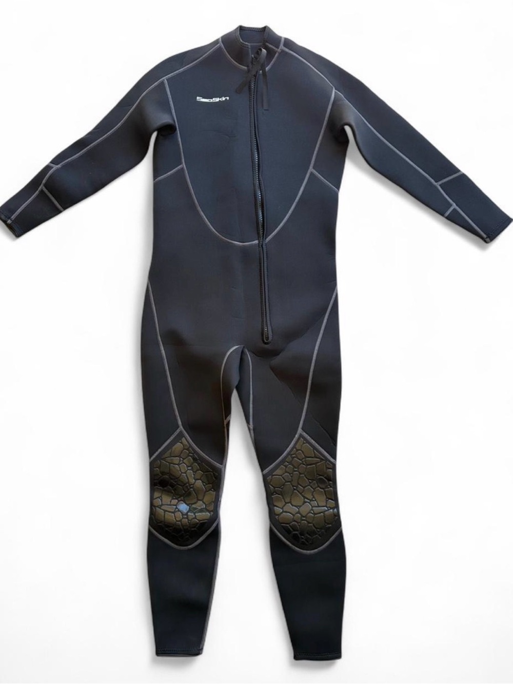 Men's Black Full-Length Swim Rash Guard Wetsuit with Reinforced Knees